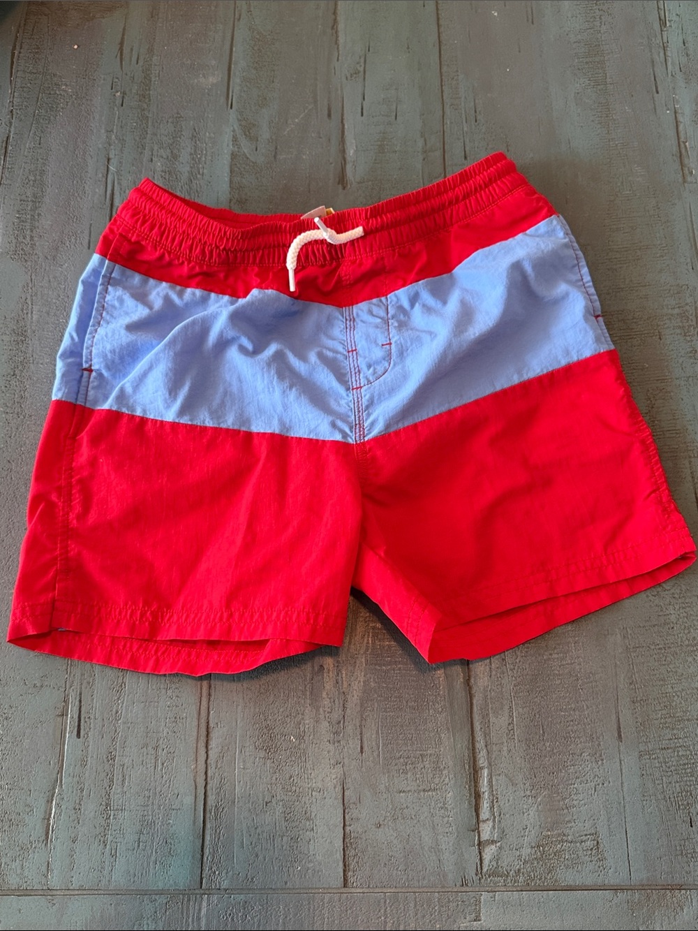 The Beaufort Bonnet Company Red and Light Blue Colorblock Swim Trunks, Size 10